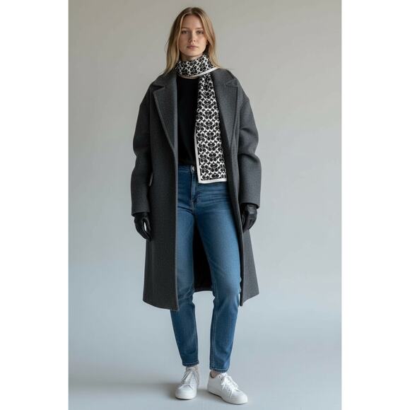 Coach Black&Cream Signature Monogram Wool Scarf - Picture 2 of 5